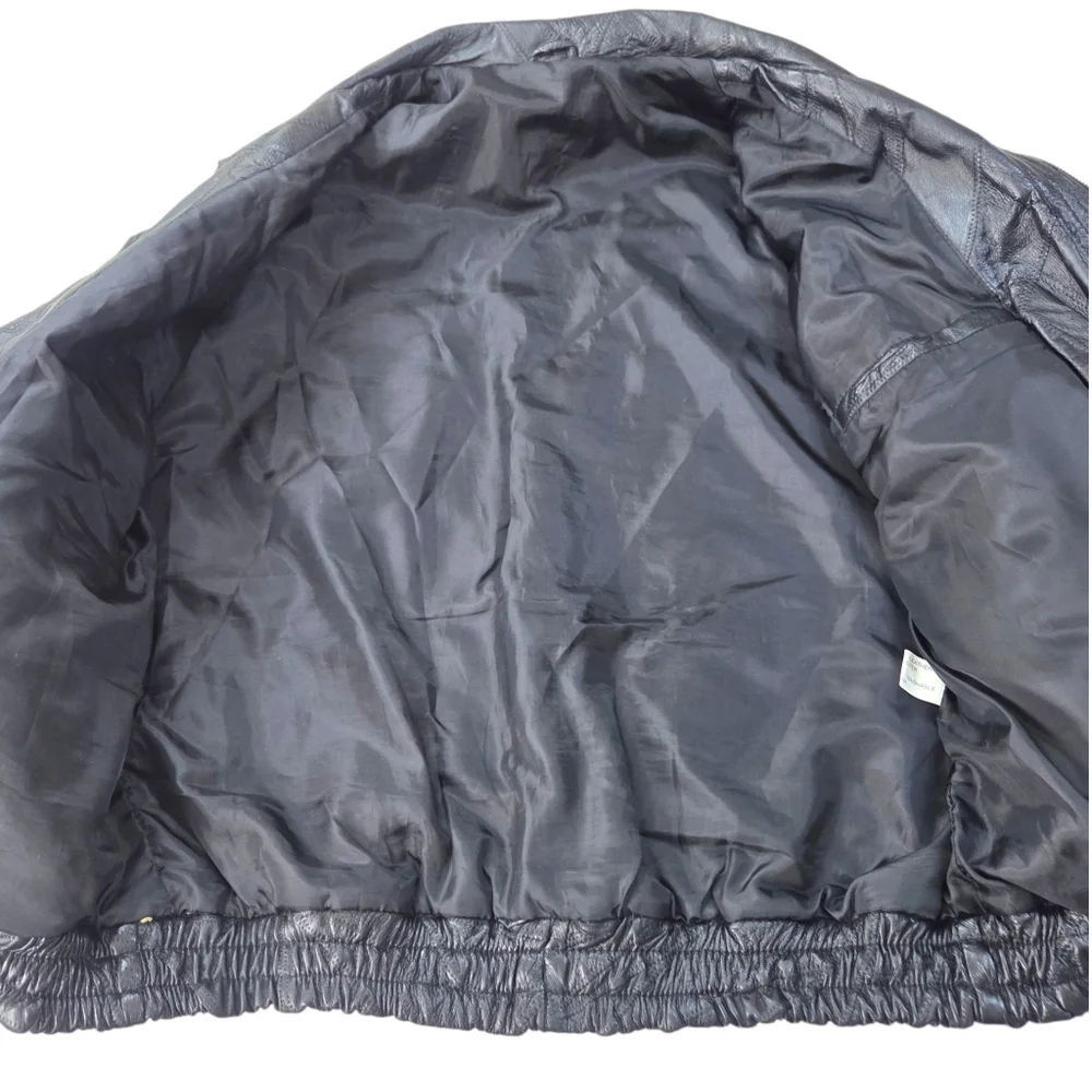 Vintage Patchwork Leather Bomber Jacker Mens Large Black 90s Heavyweight